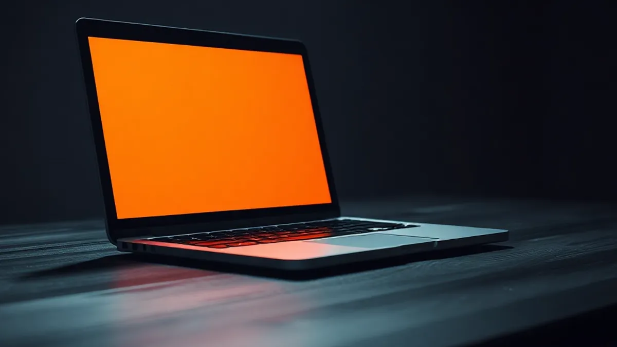Ein Laptop mit leuchtendem Bildschirm in dunkler Umgebung